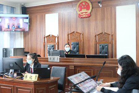 刘桂仙(中)认真倾听陈述。